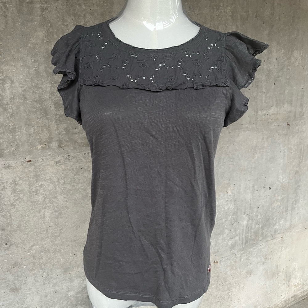 Hollister Charcoal Ruffle Blouse